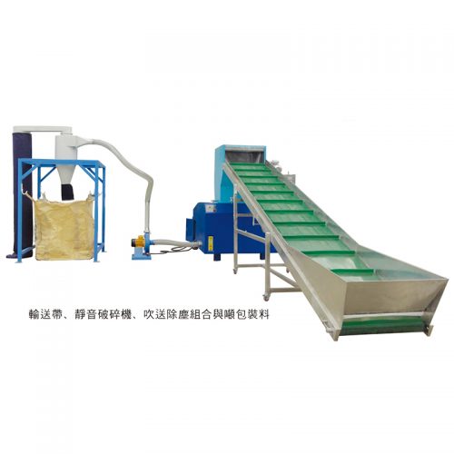 輸送帶、靜音破碎機、吹送除塵組合與噸包裝料